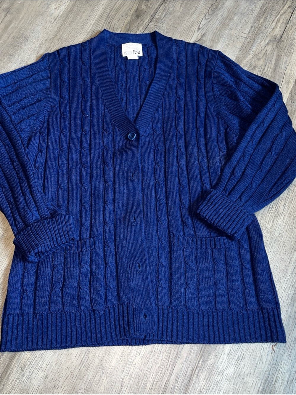 Classic Cable Knit Button-Front Sweater Cardigan - Navy Womens 42